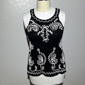 Objects D'Art | Embroidered Black and White Halter Neck Tunic